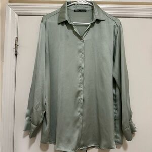 Women’s Sage Green Satin like Shirt